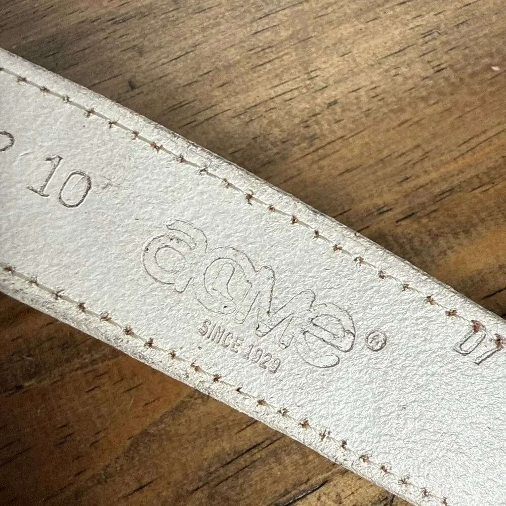 Vintage Western Tooled Belt White Leather Silver Buckle Kids 25